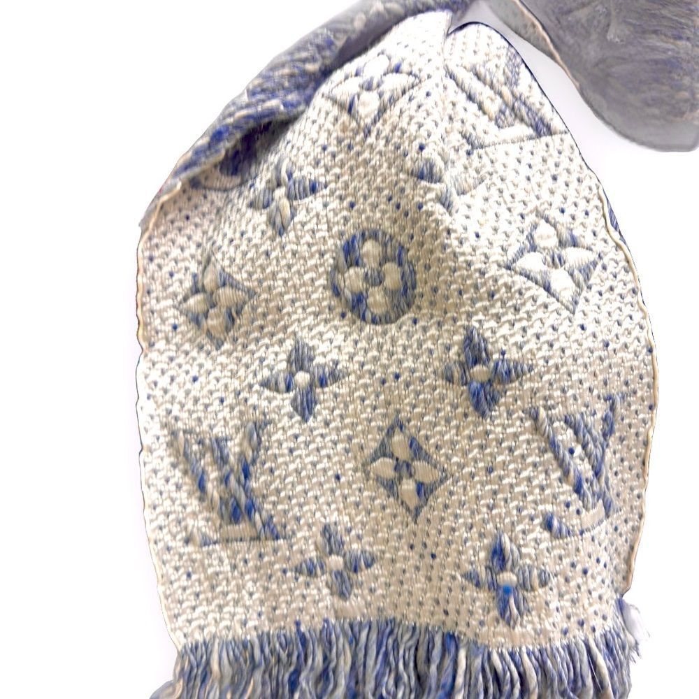 Auth Louis Vuitton Monogram Denim Blue Escharpe Logomania Scarf Muffler Stole - Picture 8 of 9